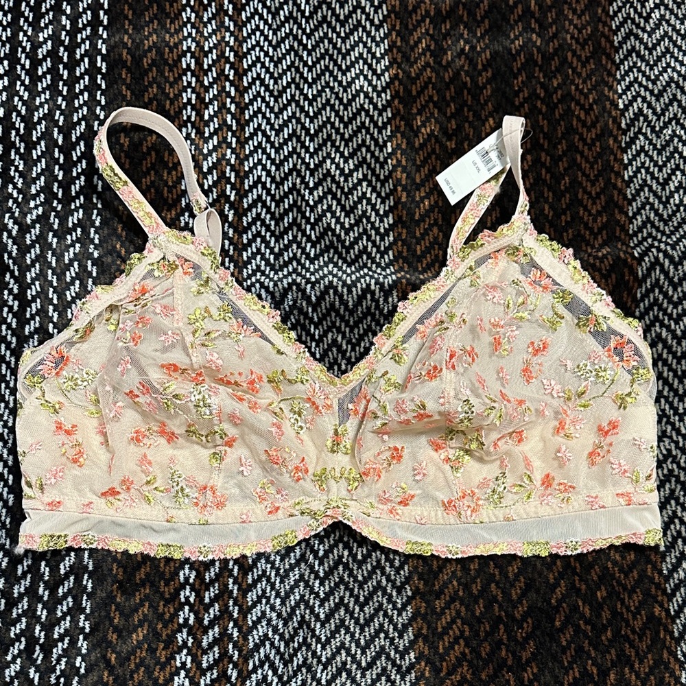 Aerie Floral Lace Unlined Bralette - Cream